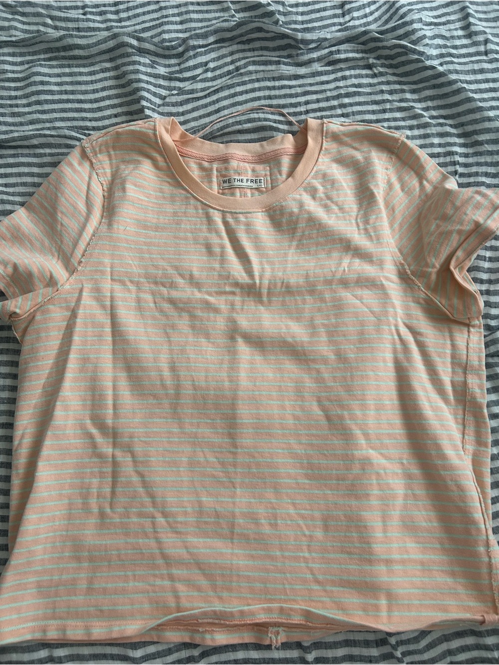 We The Free Peach & White Striped Short Sleeve Tee